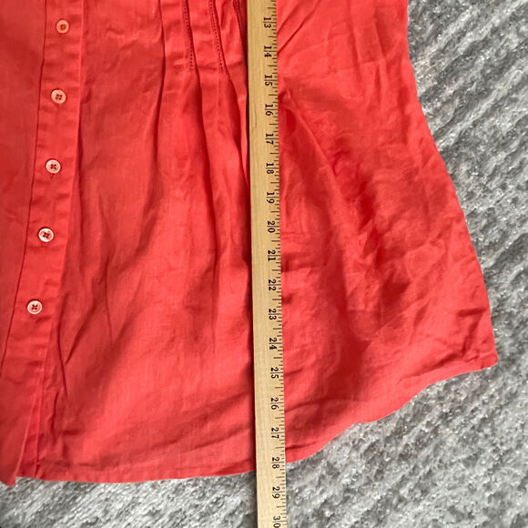 Coldwater Creek 100% Linen Collared Button-Front Pleated Top Size 2X Orange - Picture 13 of 15